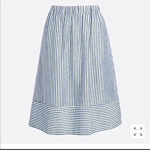 JCREW cotton/linen blue & white stripe midi skirt